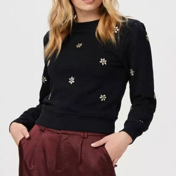 PAIGE Ordenna Embellished Cotton Sweatshirt In Black L-AA4 - Picture 1 of 7
